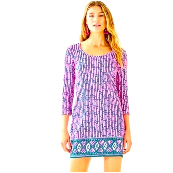 Lilly Pulitzer Beacon Dress Mandevilla Pink Slathouse Stripe Engineered - Picture 1 of 8